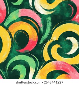 Colorful swirls in green, pink, and yellow, grunge lines ikat pattern, ikat seamless pattern, Vector illustration background for print the paper.
