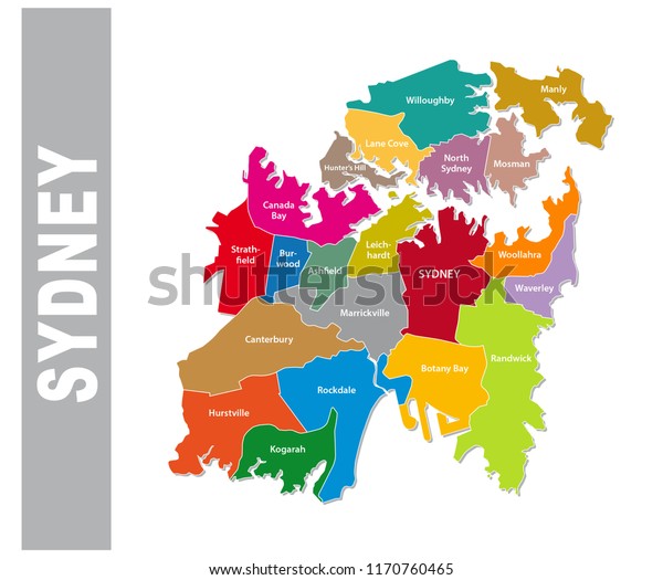 Colorful Sydney Administrative Political Map Stock Vector (Royalty Free ...