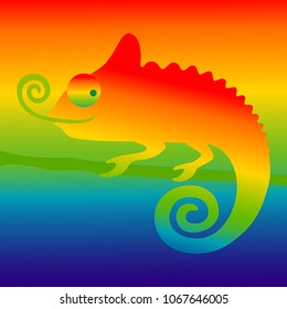 Colorful symbol chameleon. Colorful sign chameleon on rainbow background. Vector Illustration