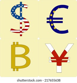 Colorful symbols of currencies