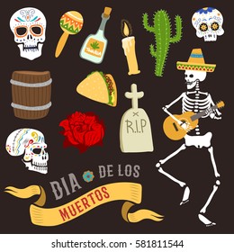 Colorful symbols for dia de los muertos day of the dead vector.