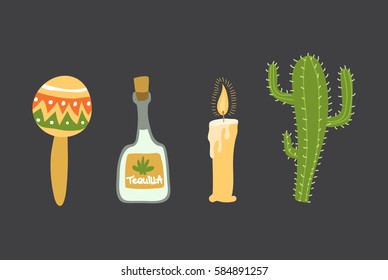 Colorful symbols for dia de los muertos day of the dead vector.