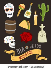 Colorful symbols for dia de los muertos day of the dead vector.