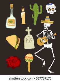 Colorful symbols for dia de los muertos day of the dead vector.