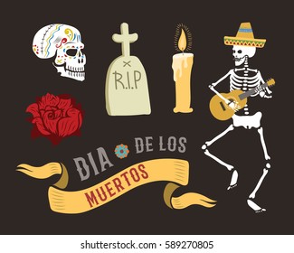 Colorful symbols for dia de los muertos day the dead vector 