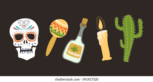 Colorful symbols for dia de los muertos day of the dead vector.