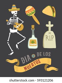 Colorful symbols for dia de los muertos day of the dead vector.