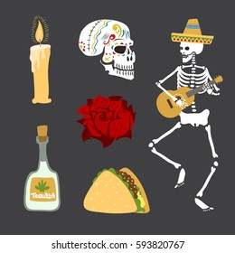 Colorful symbols for dia de los muertos day of the dead vector.