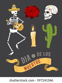 Colorful symbols for dia de los muertos day of the dead vector.