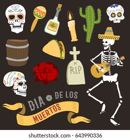 Colorful symbols for Dia de Los muertos day of the Dead Day vector.