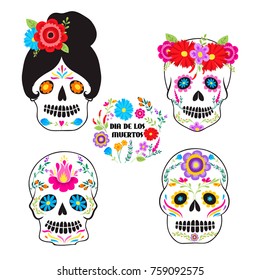 Colorful symbols Dia De Los muertos holiday day of the dead vector.