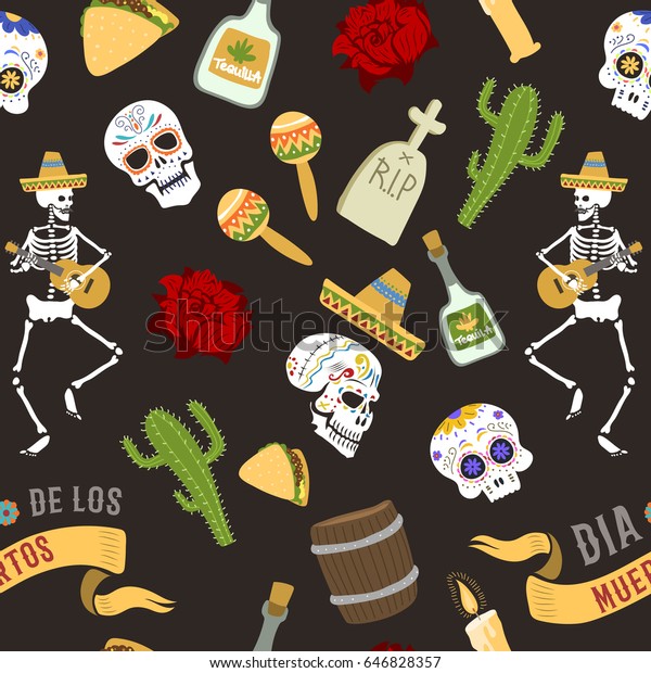 Colorful Symbols Dia De Los Muertos Stock Vector (Royalty Free) 646828357