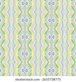 Patrón abstracto simétrico colorido de la onda con pasteles suaves y líneas vibrantes, perfecto para los textiles, los Fondos de pantalla, y los fondos modernos del arte digital.