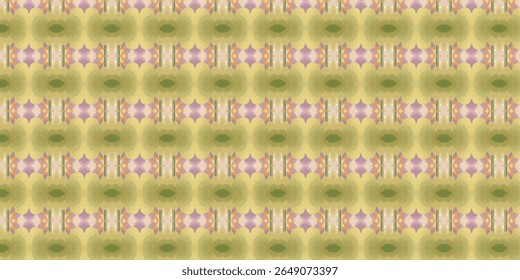 Padrão caleidoscópio simétrico colorido com tons de verde suave, roxo e laranja. Textura artística e decorativa. Não há pessoas visíveis ou marcas presentes.
