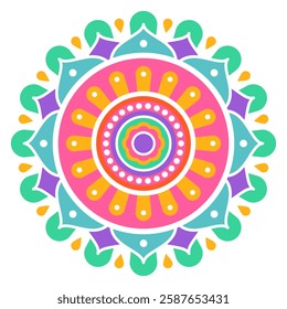 Colorful symmetrical mandala on a white background. Holi festival of colors. Ethnic, oriental pattern, vector illustration. Indian mandala. 