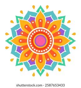 Colorful symmetrical mandala on a white background. Holi festival of colors. Ethnic, oriental pattern, vector illustration. Indian mandala. 