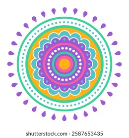 Colorful symmetrical mandala on a white background. Holi festival of colors. Ethnic, oriental pattern, vector illustration. Indian mandala. 