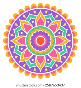 Colorful symmetrical mandala on a white background. Holi festival of colors. Ethnic, oriental pattern, vector illustration. Indian mandala. 