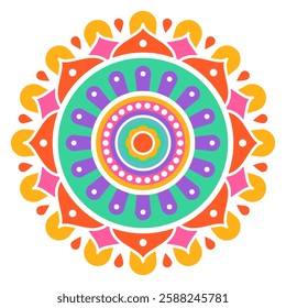 Colorful symmetrical mandala on a white background. Holi festival of colors. Ethnic, oriental pattern, vector illustration. Indian mandala.