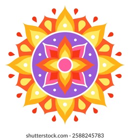 Colorful symmetrical mandala on a white background. Holi festival of colors. Ethnic, oriental pattern, vector illustration. Indian mandala.