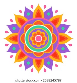 Colorful symmetrical mandala on a white background. Holi festival of colors. Ethnic, oriental pattern, vector illustration. Indian mandala.