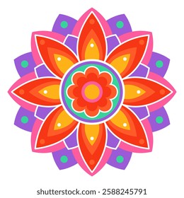 Colorful symmetrical mandala on a white background. Holi festival of colors. Ethnic, oriental pattern, vector illustration. Indian mandala.