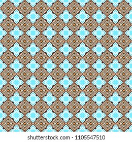 Colorful symmetrical seamless pattern for textile, tiles and design in brown, white and black tones.