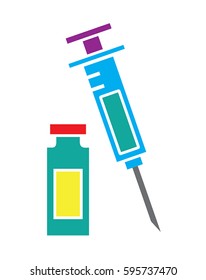 Colorful Syringe and vial bottle icon vector isolated in white background. Medical icons.