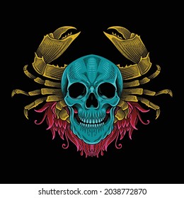 colorful t shirt design skull with crab ornament engravig style isolated decoration
