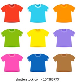Colorful t shirts collection. Vector illustration set.