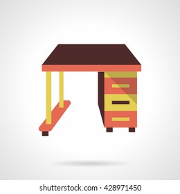 Colorful table with drawers. Comfortable workplace for home, school, library and office. Flat color style vector icon