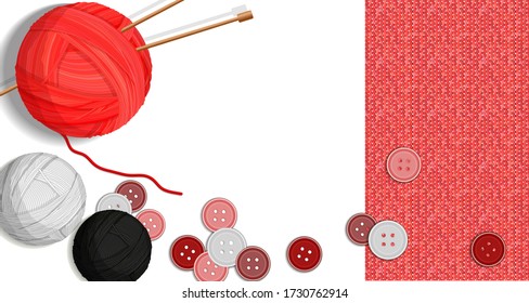 Colorful table with handmade crafts for knitting and sewing vector illustration