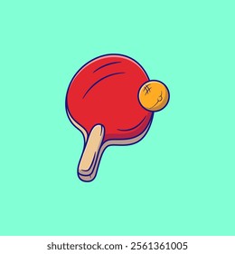 Colorful Table Tennis Paddle and Ping Pong Ball Cartoon Vector Illustration. Sport Equipment Concept. Flat Cartoon Outline Style.