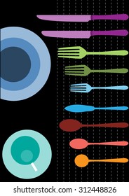 colorful of table ware on black backgrounds
