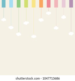 colorful tabs and hanging white clouds. rainbow color concept. horizontal seamless pattern and copy space design. vector illustration.