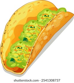 Colorful taco with guacamole and toppings