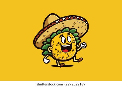 Colorful Taco Mascot Wearing Hat Cartoon Illustration