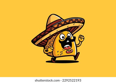 Colorful Taco Mascot Wearing Hat Cartoon Illustration