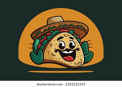 Colorful Taco Mascot Wearing Hat Cartoon Illustration