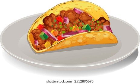 A colorful taco with various ingredients