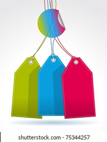 colorful tags with rainbow sticker