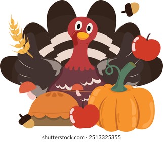 Bunte große Thanksgiving Cartoon Türkei Vogel Herbst Illustration