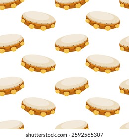 Colorful tambourines pattern on a white background for music-themed design projects