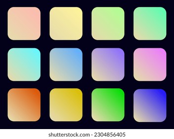 Colorful Tan Color Shade Linear Gradient Palette Swatches Web Kit Rounded Squares Template Set