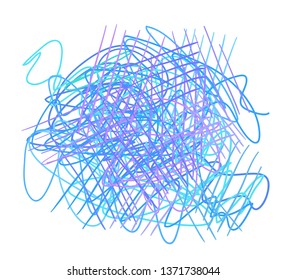 Colorful tangle shape on white. Hatch pattern. Scribble sketch. Abstract background with array of lines. Intricate chaotic texture. Art creation