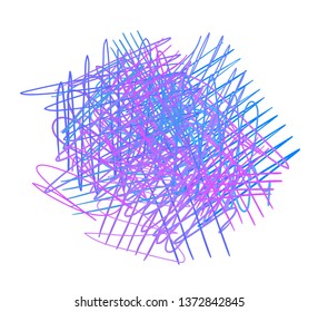 Colorful tangle shape on white. Hatch pattern. Scribble sketch. Abstract background with array of lines. Intricate chaotic element