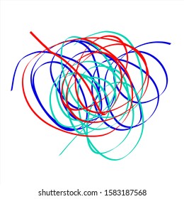 colorful tangled on white background, abstract scribble, pattern, lines, art creative, vector illustration isolated. print for poster, t-shirt and polygraphy.