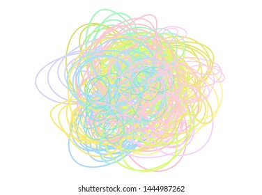 Colorful tangled on white. Chaos pattern. Scribble sketch. Abstract background with array of lines. Intricate chaotic texture. Art creation. Print for banner