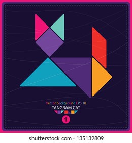 Colorful tangram cat - vector background