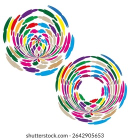 Círculos de alvo coloridos. Formas de anéis concêntricos. Elementos radiais brilhantes. Padrão de vetor abstrato.